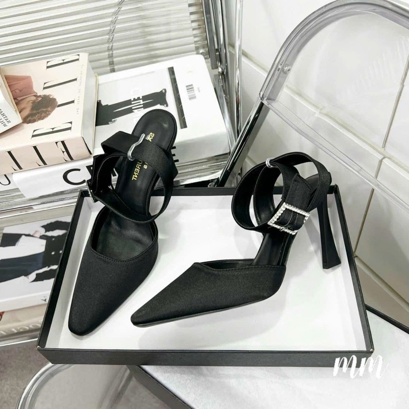 Cao gót quai đá vuông hở gót fullbox Y.S.L cao cấp