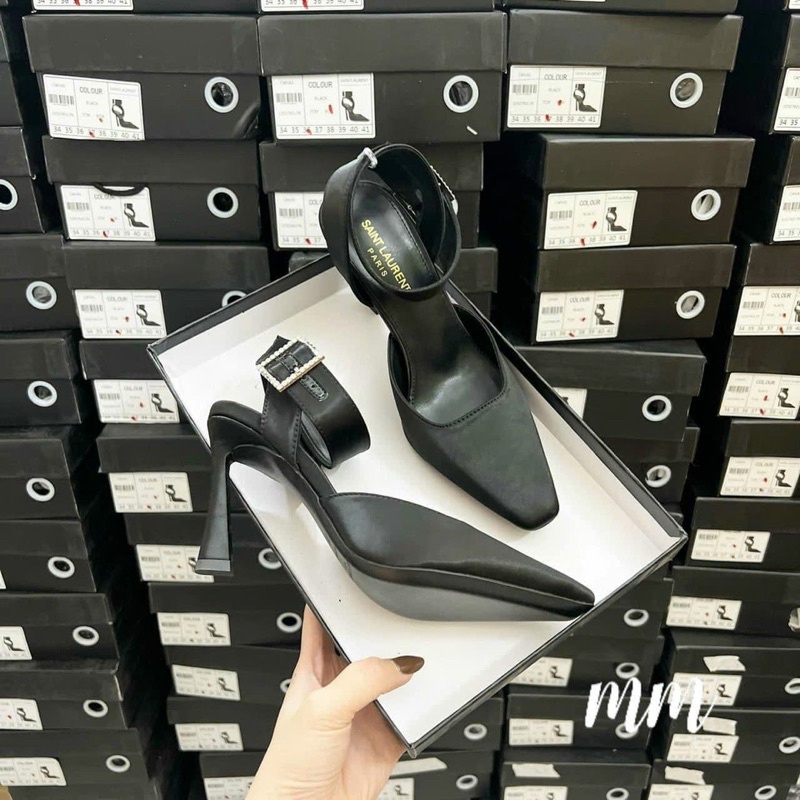 Cao gót quai đá vuông hở gót fullbox Y.S.L cao cấp