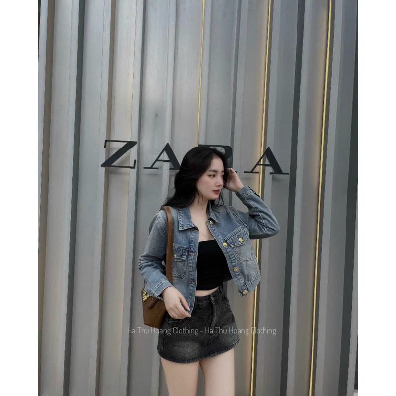 Khóc bò cúc đồng khoác jean cúc đồng dáng ngắn thời trang