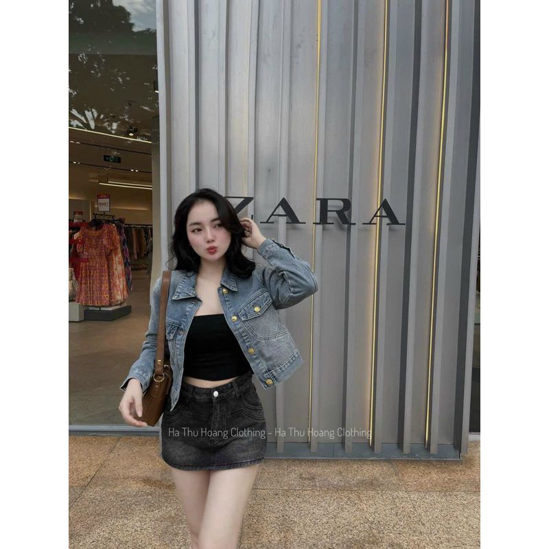 Khóc bò cúc đồng khoác jean cúc đồng dáng ngắn thời trang
