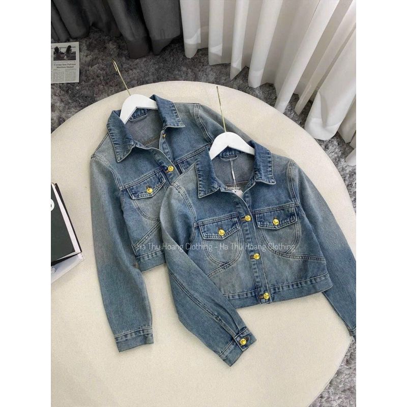 Khóc bò cúc đồng khoác jean cúc đồng dáng ngắn thời trang