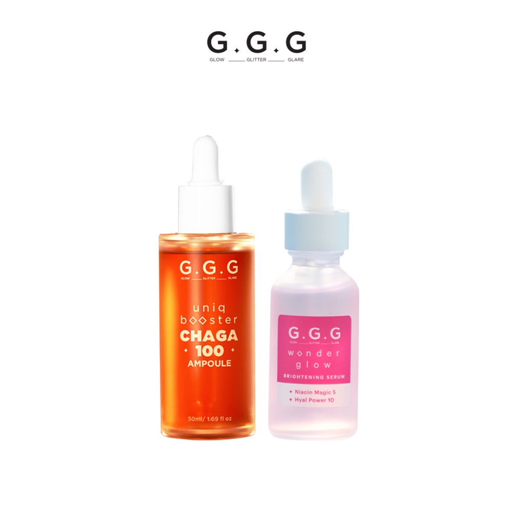 Combo Tinh Chất Phục Hồi Làm Dịu & Sáng Da GGG Uniq Booster Chaga 100 Ampoule & Brightening Serum 50ml & 30ml