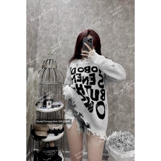 ÁO LEN RÁCH GẤU CHỮ NO BODY OVERSIZE