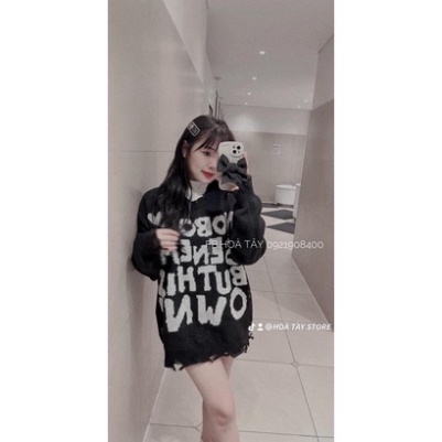 ÁO LEN RÁCH GẤU CHỮ NO BODY OVERSIZE