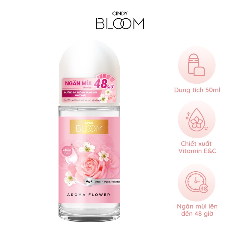 Combo Sữa tắm + Lăn khử mùi Cindy Bloom Aroma Flower hương ngọt ngào nữ tính 640g + 50ml