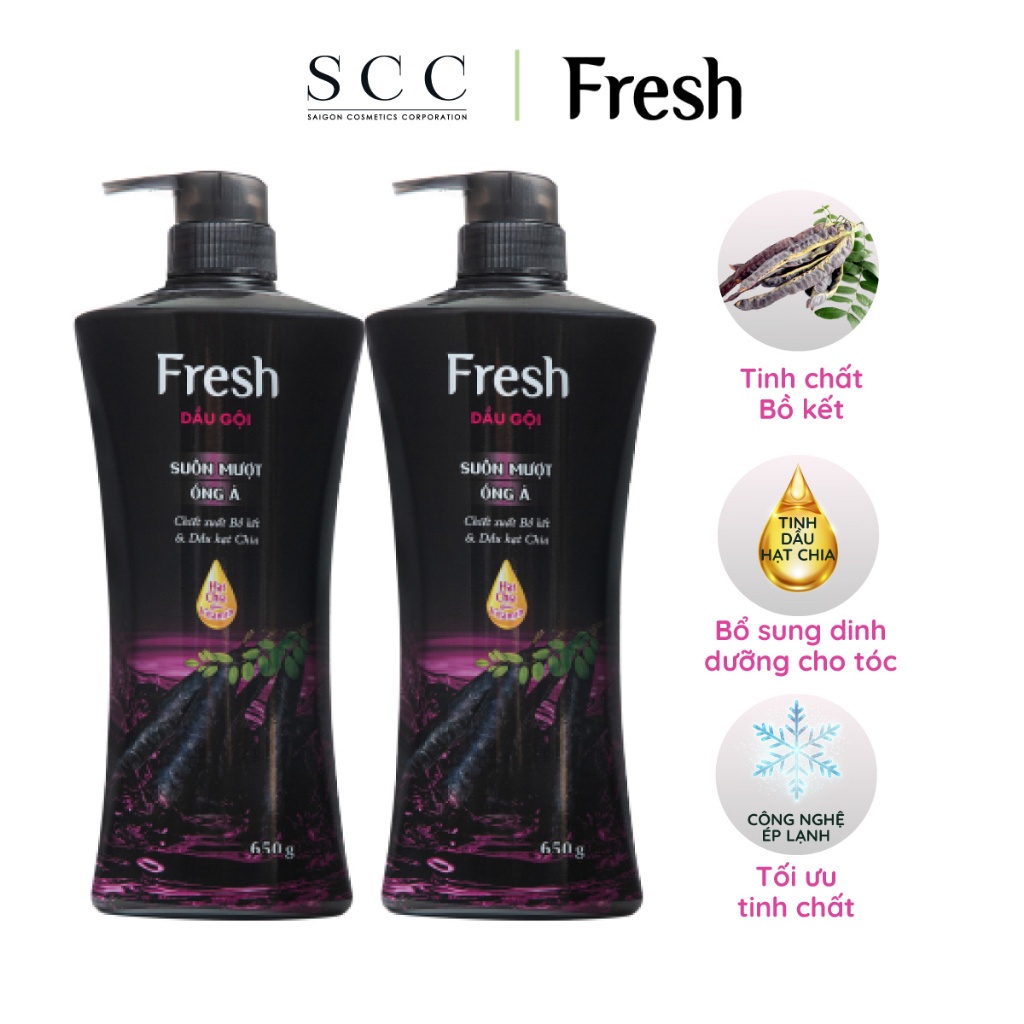 Combo 2 Dầu gội Fresh Suôn mượt óng ả chiết xuất Bồ kết 650g/chai