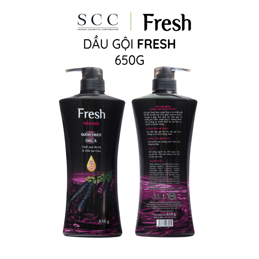 Combo 2 Dầu gội Fresh Suôn mượt óng ả chiết xuất Bồ kết 650g/chai