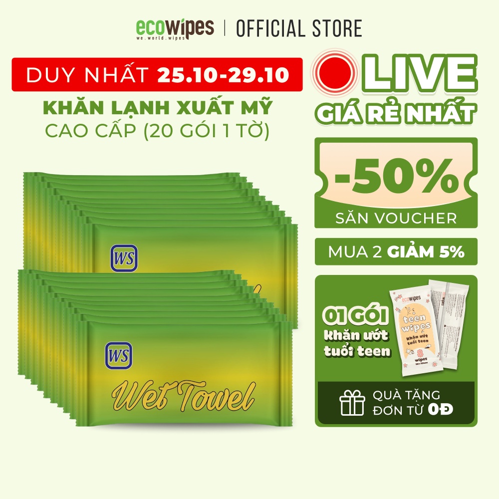 Khăn lạnh cao cấp khổ lớn Ecowipes 1 tờ cho lò bánh mì, dịch vụ nhà hàng, đồ mang về - An toàn chứa Vitamin E dưỡng da