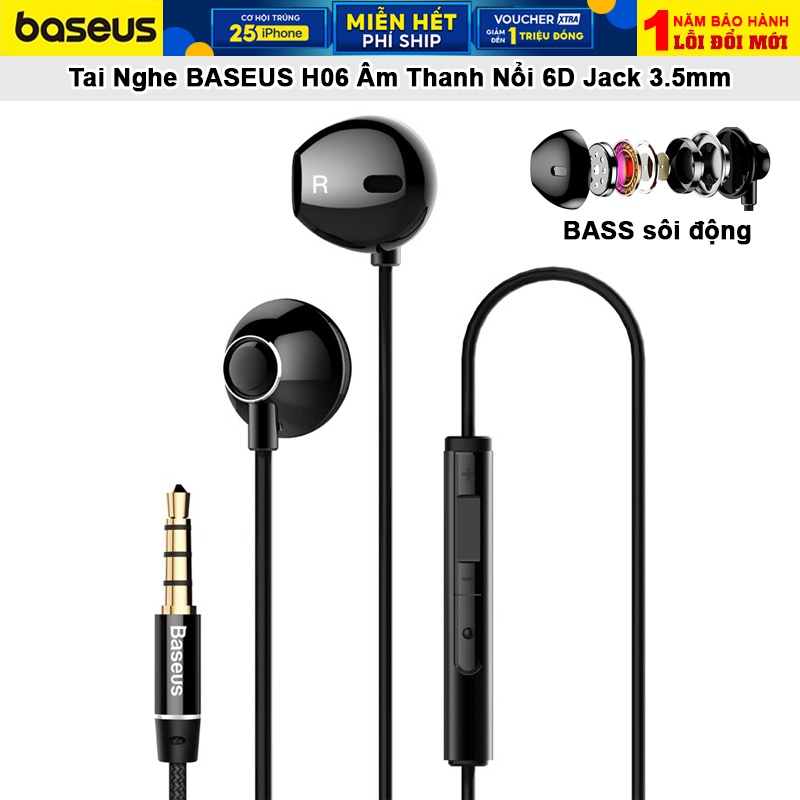 Tai Nghe Nhét Tai Baseus H06 in-ear Âm thanh nổi 6D Jack 3.5mm - BANIECOM