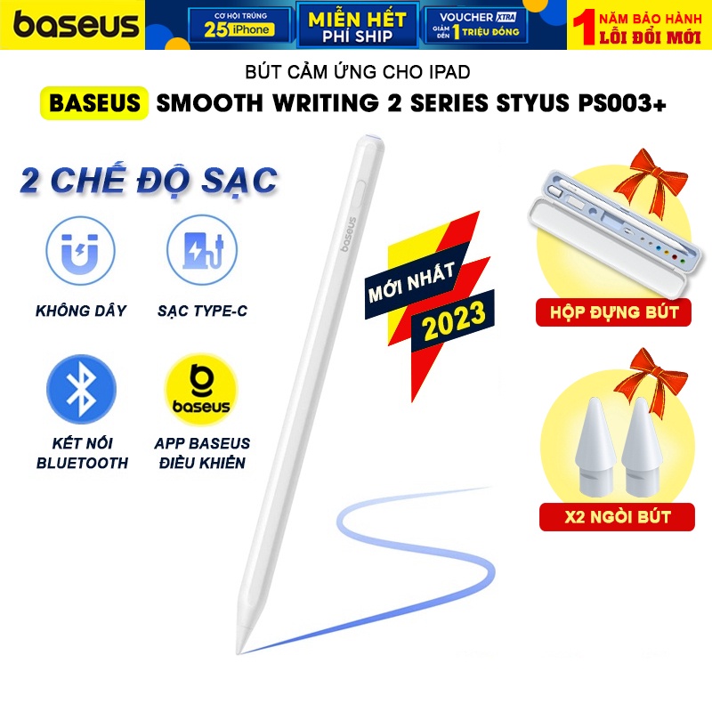Bút cảm ứng cho iPad Air / Mini / Gen / Pro Baseus Smooth Writing 2 Sạc TypeC và Sạc Không Dây - BANIECOM