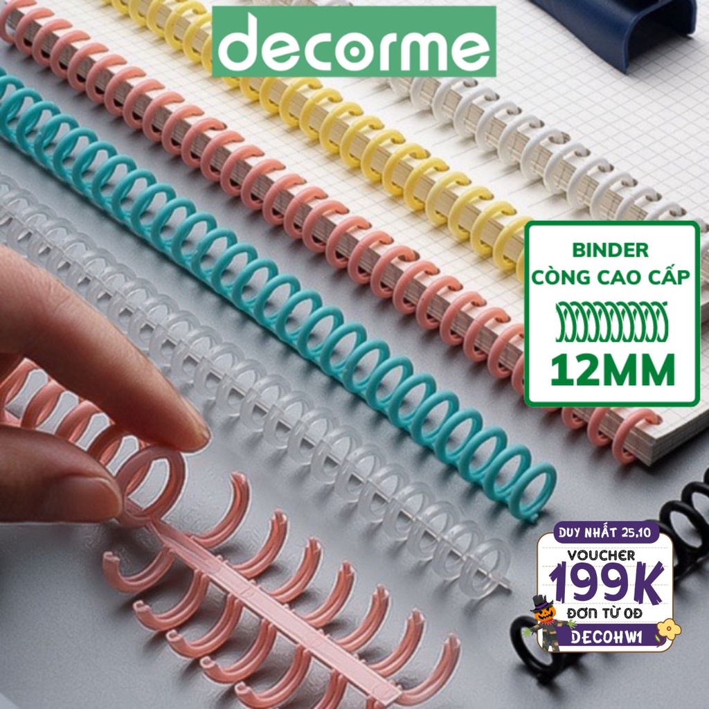 Còng nhựa kẹp giấy lò xo DecorMe còng cao cấp A4 B5 A5 làm gáy sổ còng có thể cắt rời loại cao cấp