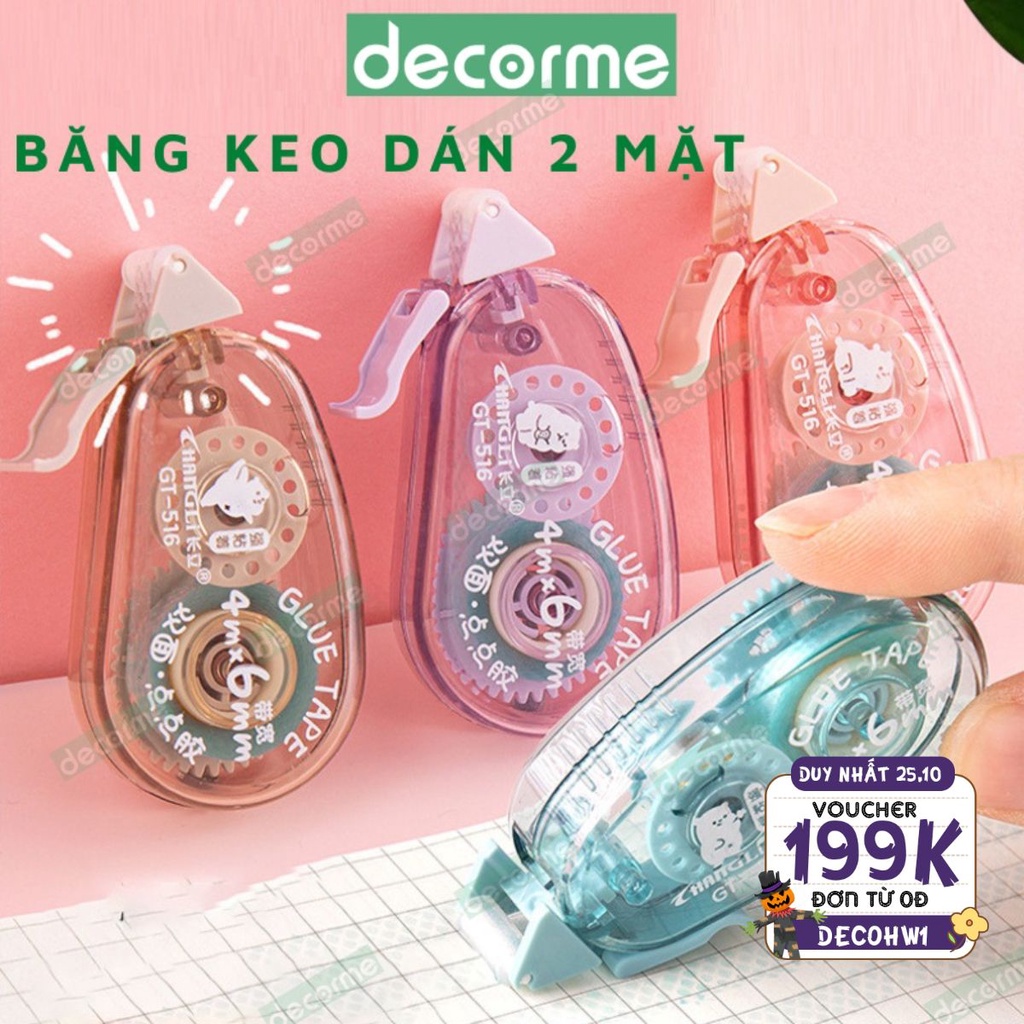 Băng keo dán 2 mặt DecorMe băng dán dạng bút kéo phong cách tối giản phụ kiện văn phòng phẩm size 4m*6mm