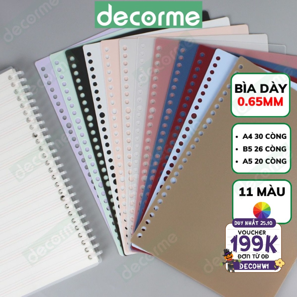 Bìa còng B5 A5 A4 DecorMe Bìa Nhựa đã đục lỗ dày 0.65mm làm sổ caro bullet journal