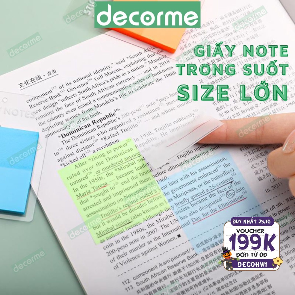 Giấy note copy DecorMe giấy note trong suốt tàng hình giấy ghi chú nhiều màu không thấm nước phụ kiện văn phòng phẩm