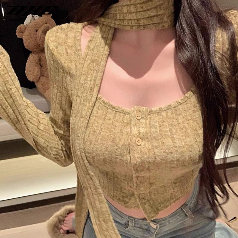 Áo Khoác cardigan Cổ Vuông Tay Dài Màu Đen Thời Trang Mùa Thu Cho Nữ