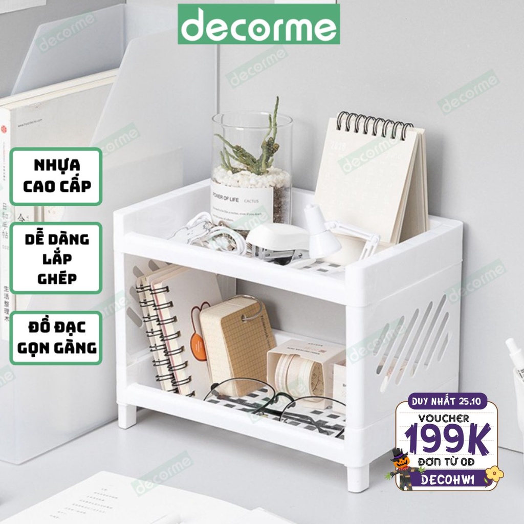 Kệ mini để bàn DecorMe kệ nhựa 2 tầng vuông kệ decor bàn học Hàn Quốc nhiều màu sắc lắp ghép dễ dàng