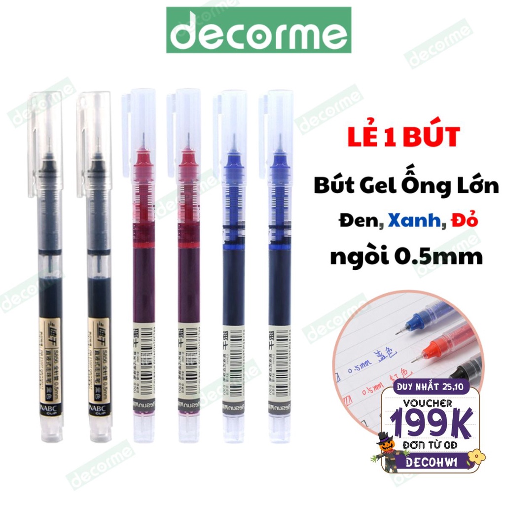 Bút gel ngòi kim DecorMe lẻ 1 bút nước ống mực 0.5mm 3 màu đen xanh đỏ viết mực đẹp nét đều Snowhite Muji văn phòng phẩm