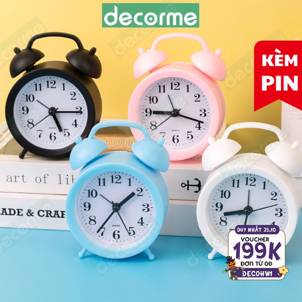 Đồng hồ báo thức mini Decorme đồng hồ để bàn dễ thương có chuông reo lớn Decor bàn học bàn làm việc tiện dụng