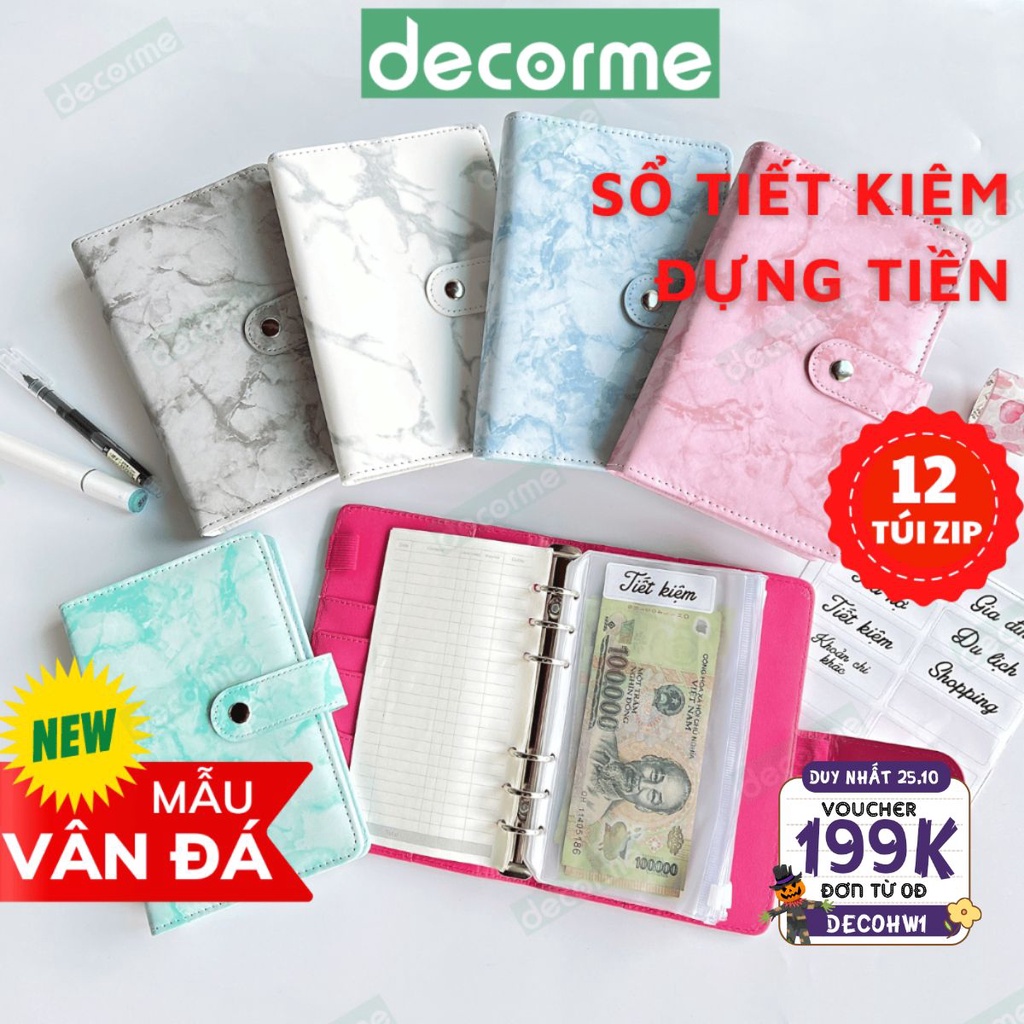 Sổ Tiết Kiệm DecorMe sổ để tiền Kèm Túi zip pvc chia ngăn size A6 quản lý chi tiêu thông minh tiện dụng