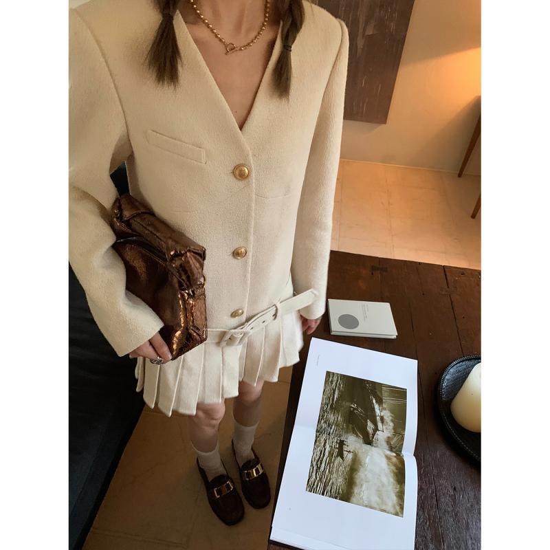 Merad Đầm Ngắn Xếp Ly Tay Dài Phong Cách retro Pháp Thời Trang Mùa Thu Hàng Mới Dành Cho Bạn Nữ