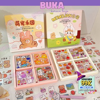 Hộp 100 tấm sticker trang trí Buka set sticker dễ thương cắt sẵn trang trí decor sổ, miếng dán tập vở, bình nước, bút