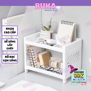 Kệ đa năng mini 2 tầng Buka kệ nhựa trang trí bàn học văn phòng phẩm, đựng trang sức, mỹ phẩm,  kệ nhà tắm Hàn Quốc