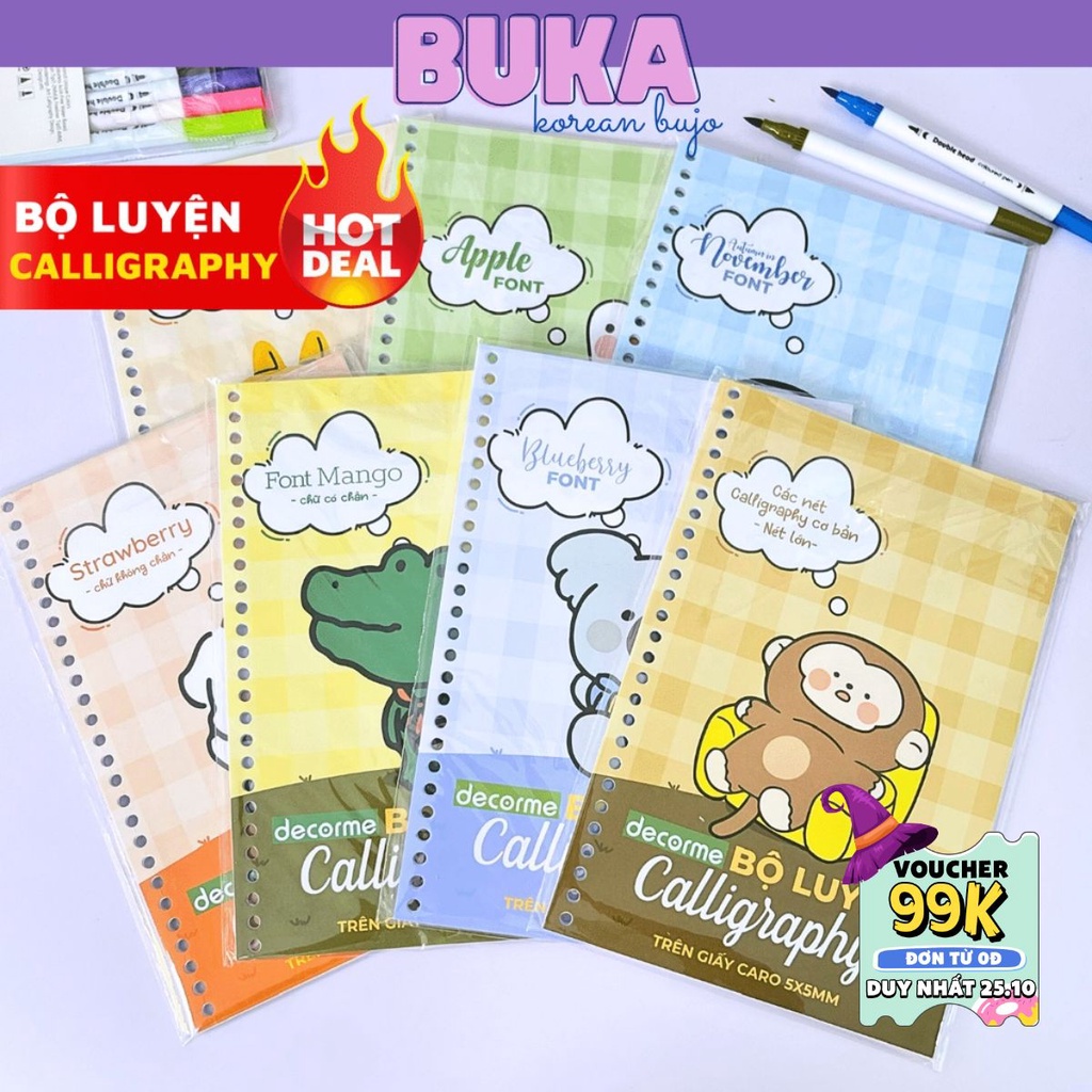 Bộ luyện chữ Calligraphy Giấy refill B5 26 lỗ ruột sổ caro 5x5 còng B5 Buka làm sổ bulletjounal