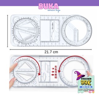 Thước kẻ đa năng Buka thước đa năng kẻ được nhiều hình vẽ hình học tiện dụng cho học sinh