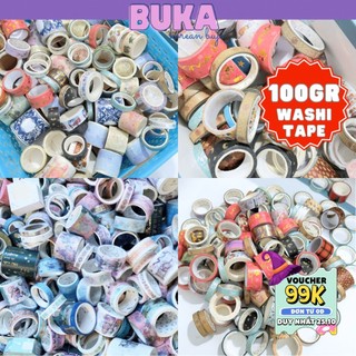 Combo 100gram cuộn washi tape băng dính họa tiết cute, vintage Buka dùng trang trí album sổ lưu niệm (ngẫu nhiên)