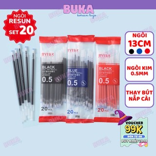  Bút gel 13cm Buka ngòi Resun 0,5mm 3 màu đen xanh đỏ lắp vừa bút nắp cài ngòi bút phụ kiện văn phòng phẩm 