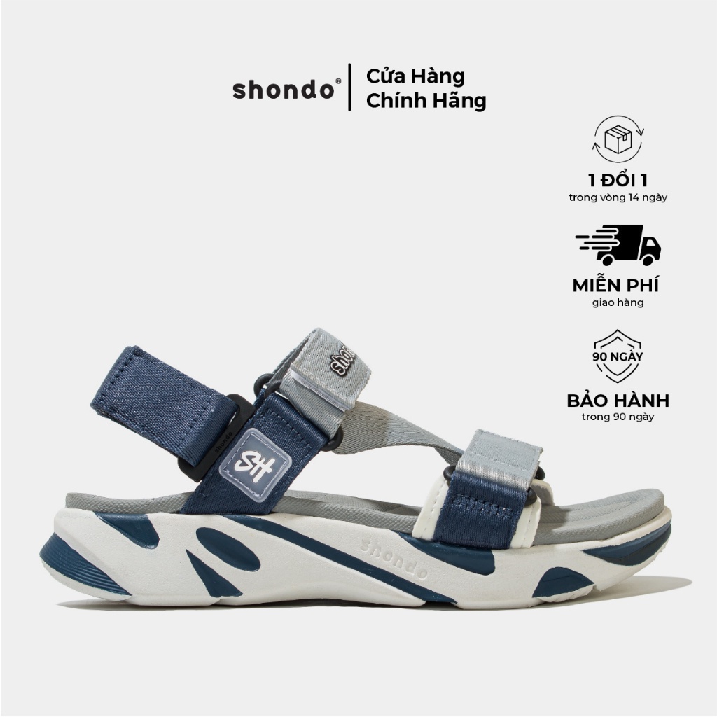 Giày Sandal Nam Nữ Shondo Êm Chân, Bền F8 Xám Xanh Navy Ver.2 F8M0323