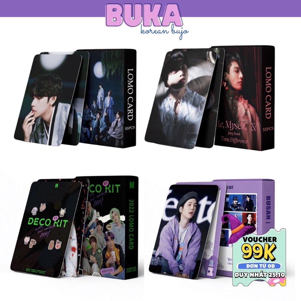 Lomo Card Bangtan BUKA Hộp 55 Ảnh Yet to Come in Busan & Deco Kit, Dalmajung, JK solo card bo góc