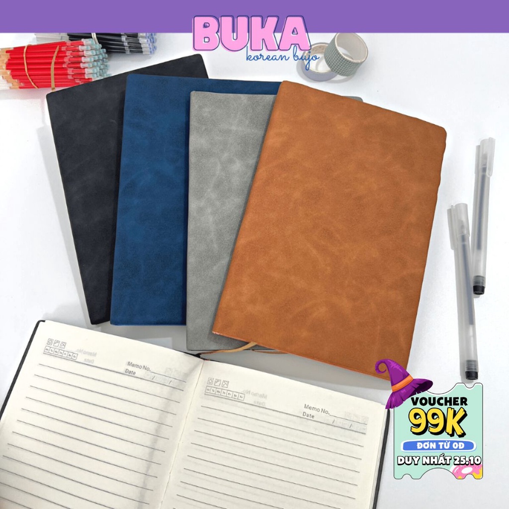 Sổ Tay A5 Bìa da Sổ Tay Bullet Journal Ruột Kẻ Ngang Bìa Da Cao Cấp Nhiều Màu Mẫu Buka