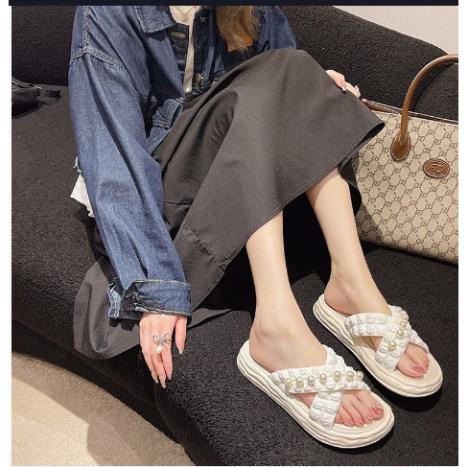 Dép nữ đính hạt quai chéo màu patsel siêu đẹp