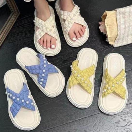 Dép nữ đính hạt quai chéo màu patsel siêu đẹp