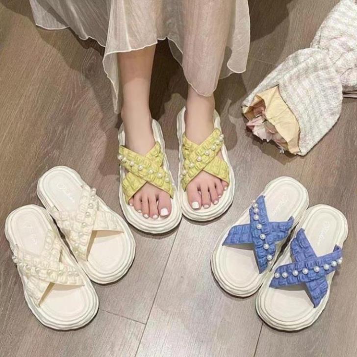 Dép nữ đính hạt quai chéo màu patsel siêu đẹp