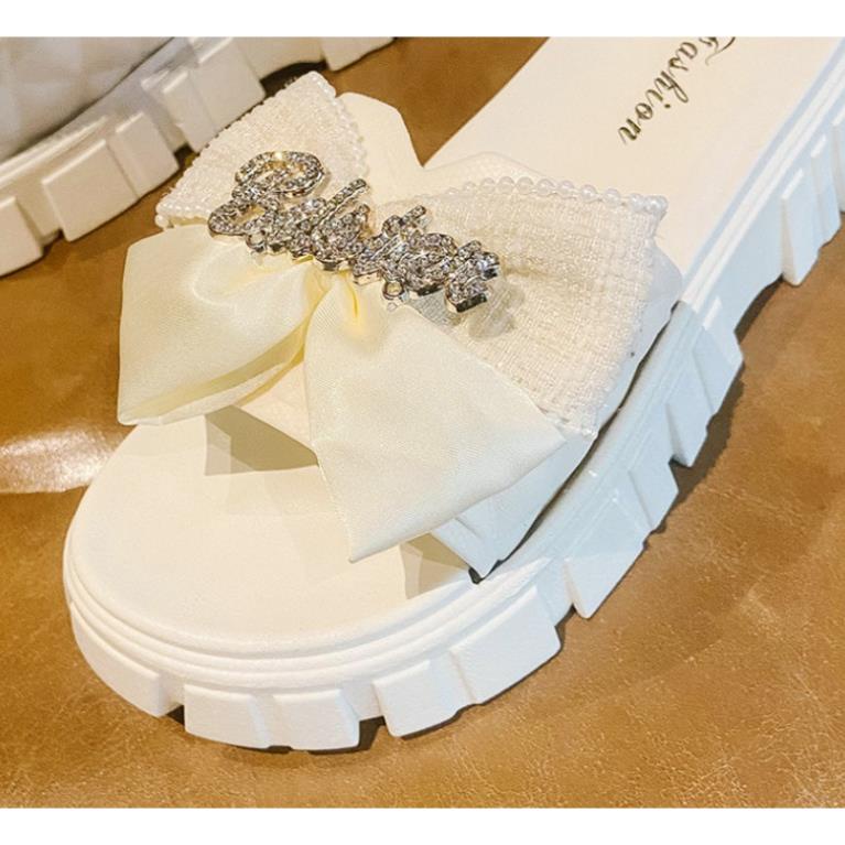 Dép Nữ Quai Ngang Đính Nơ Chữ Độn Đế Răng Cưa Siêu Đẹp