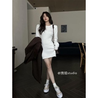Đầm Dệt Kim Dài Tay Ôm Dáng Phong Cách Tối Giản Hàn Quốc Thời Trang Thu Đông