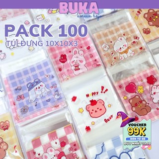 Set 100 Túi Đựng Phụ Kiện Toploader, Móc Khóa, Bánh Kẹo Gói hàng Hình Gấu Thỏ Hoạt Hình Cute Dễ Thương 10x10 Buka