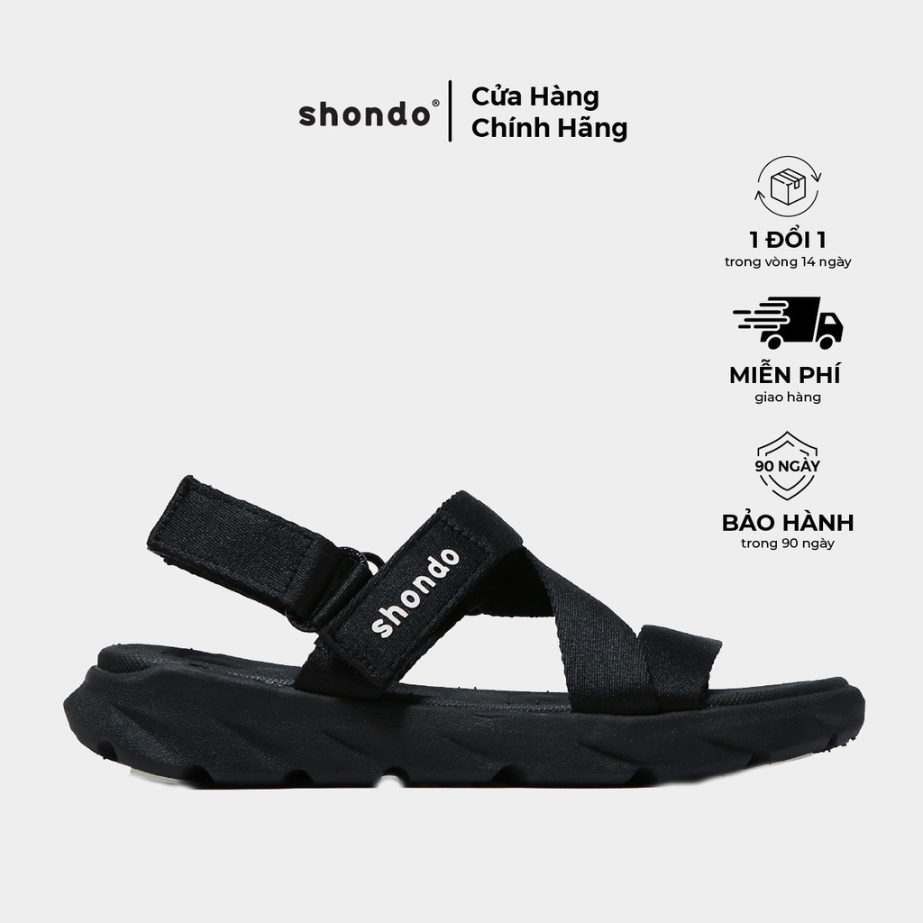 Giày Sandals Nam Nữ Unisex Êm Chân Shondo F6 Sport Đen Full F6S301