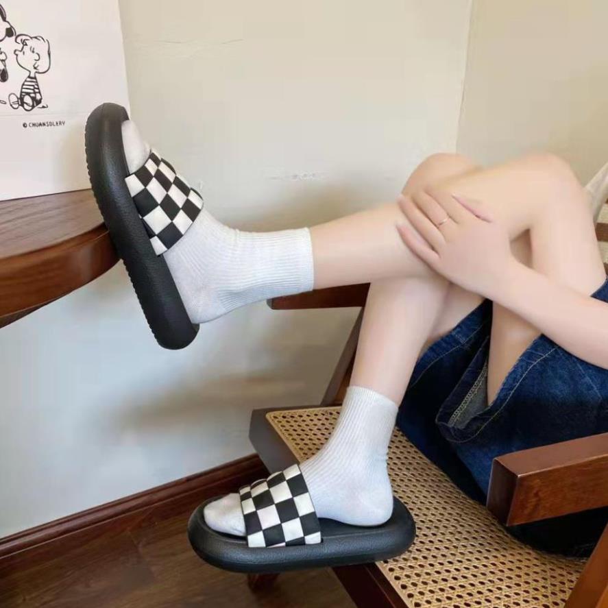 Dép nữ quai ngang caro đế bánh mỳ cực phẩm 2022, Dép thời trang nữ hot trend size 36-41