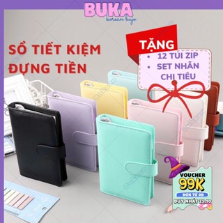 Sổ tiết kiệm đựng tiền Buka sổ bìa da A6 cao cấp nhiều ngăn túi zip đựng tiền chi tiêu thông minh album tiết kiệm