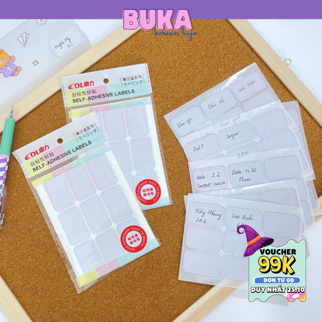 Pack 10 tấm sticker ghi tiêu đề Buka, nhãn dán ghi chú nhãn vở, tem dán chai lọ nhiều mẫu