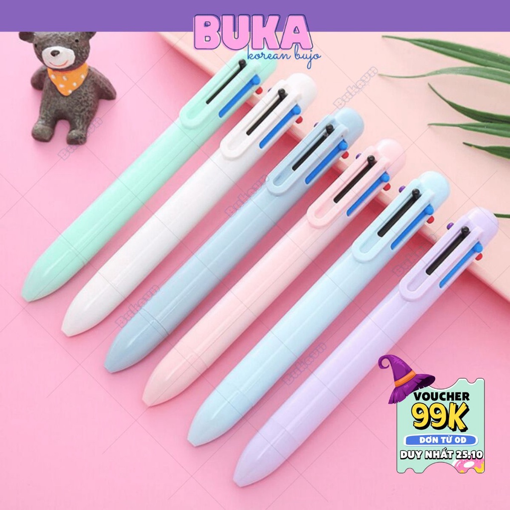 Bút bi bấm Buka 6 màu trong 1 Tiện Lợi Trang Trí Sổ Vở Bullet Journal Cây Bút Nhiều Màu Cute Xinh Xắn