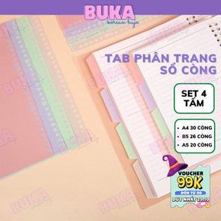 Tab phân trang chia trang chỉ mục set 4 tờ trơn màu A5 B5 A4 20 26 30 lỗ bìa phân trang sổ còng nhiều màu