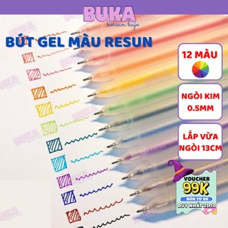 Bút gel màu Resun Buka 12 màu dupe Muji mẫu mới viết cực thích phụ kiện (lẻ 1 chiếc)