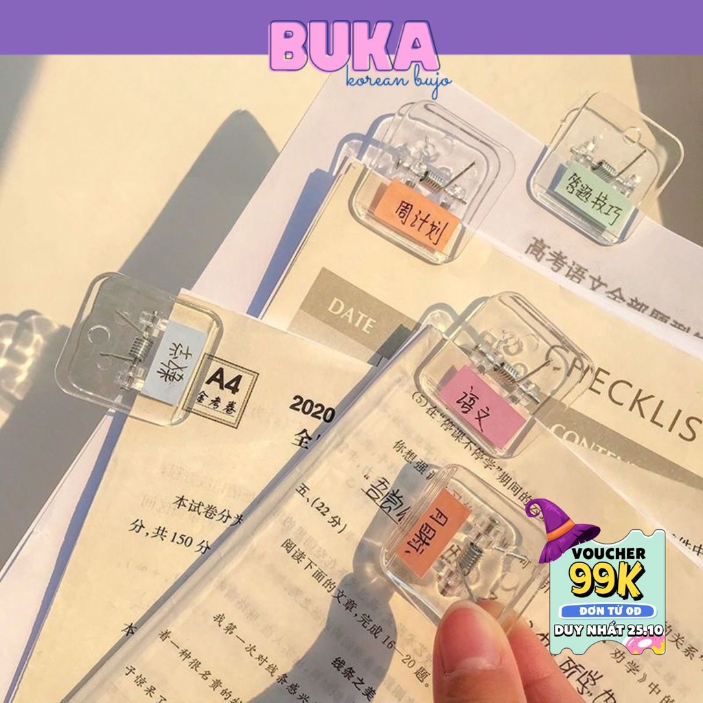 Kẹp giấy hình vuông trong suốt kẹp tài liệu giấy tờ đánh dấu Buka