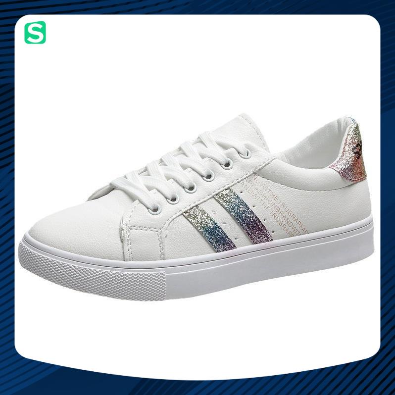 Giày thể thao nữ đế bằng màu trắng thời trang cho nữ năm 2023 Mã 8711