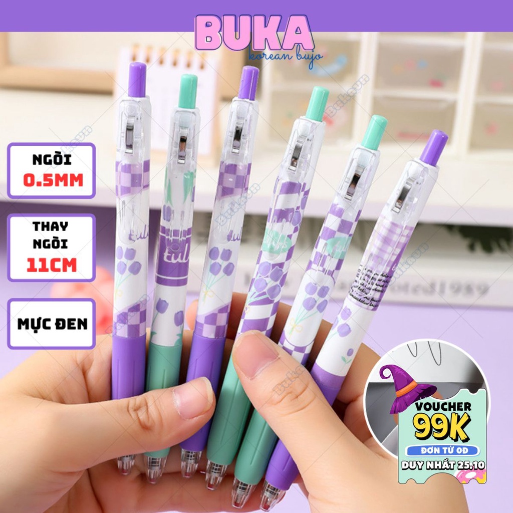 Bút gel đen hình hoa tulip Buka gel pen mực đen ngòi 0.5mm màu vỏ dễ thương phong cách Hàn Quốc