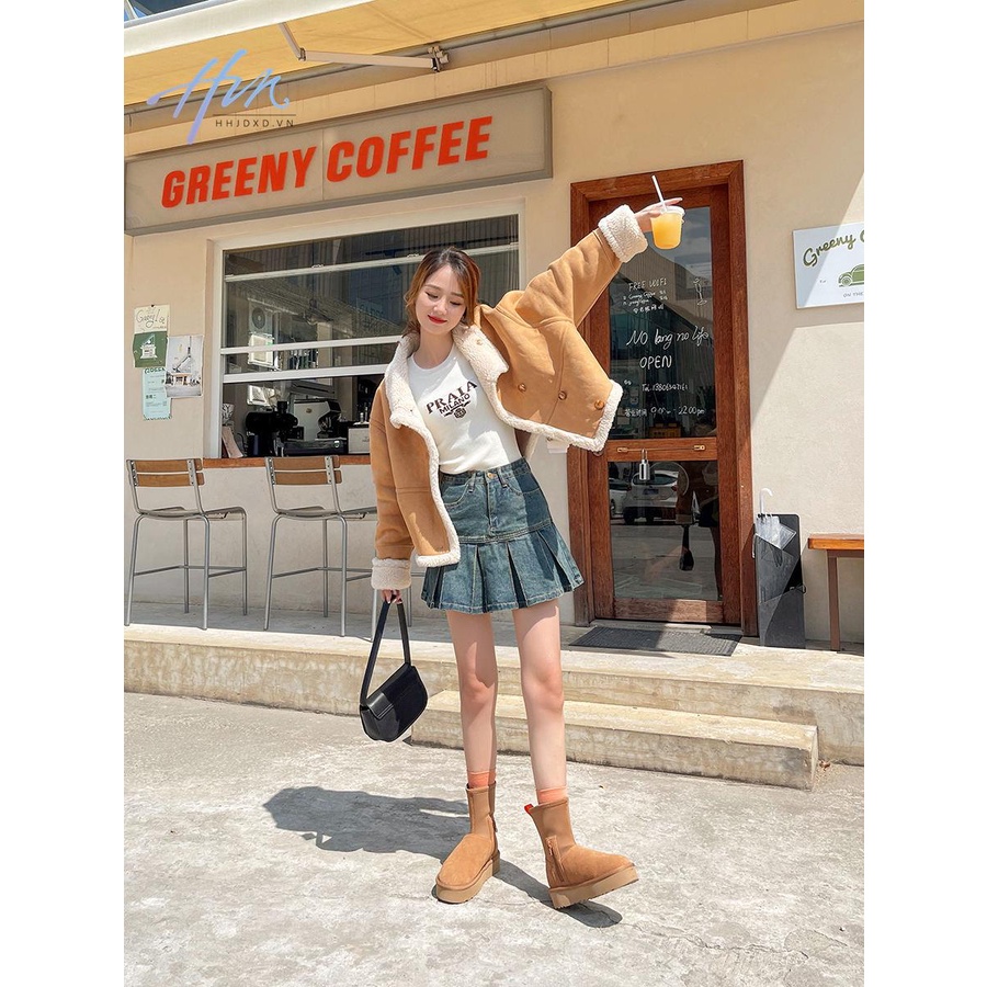 Giày Bốt Đi Tuyết Lót Lông Cừu Dày Dặn Phong Cách Mới 2023